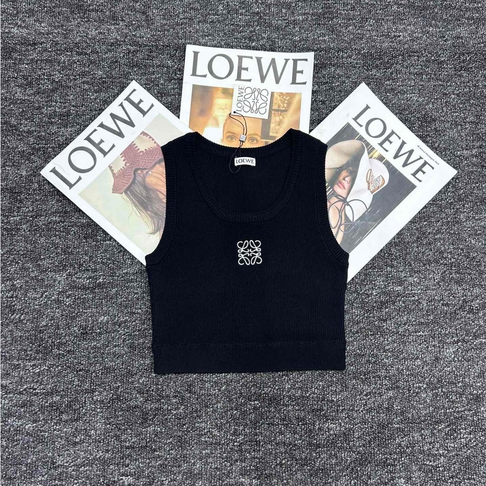 Loewe Black Cropped Ribbed Tank with White Anagram